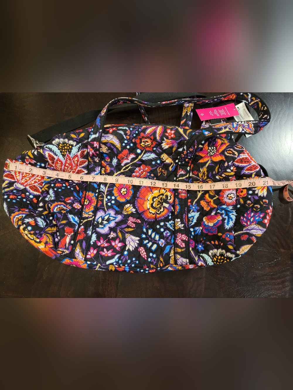 Vera Bradley Black Floral Quilted Duffel Bag - Picture 6 of 10